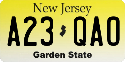 NJ license plate A23QAO