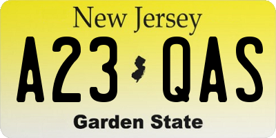 NJ license plate A23QAS