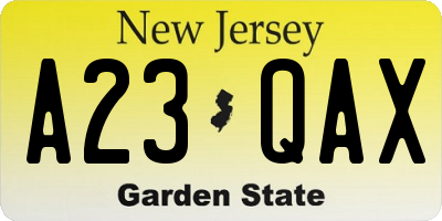 NJ license plate A23QAX