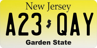 NJ license plate A23QAY