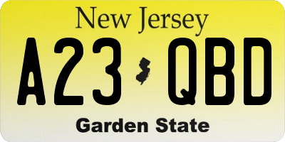 NJ license plate A23QBD