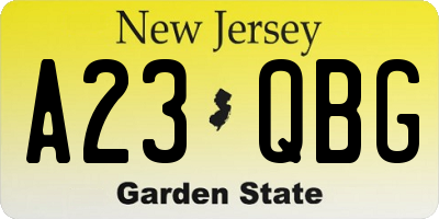NJ license plate A23QBG