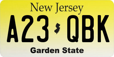NJ license plate A23QBK