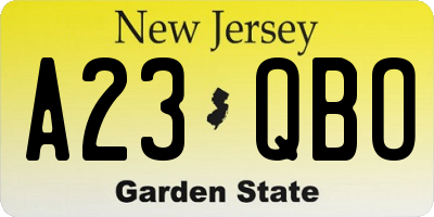 NJ license plate A23QBO
