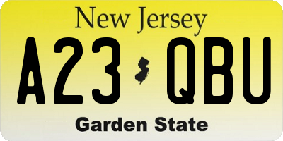 NJ license plate A23QBU