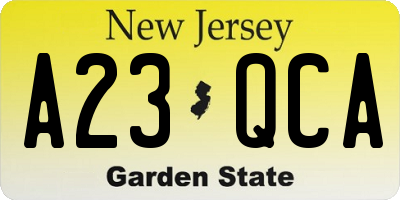 NJ license plate A23QCA
