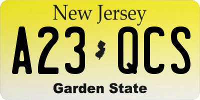 NJ license plate A23QCS