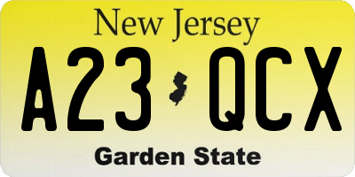 NJ license plate A23QCX