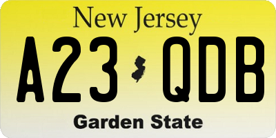 NJ license plate A23QDB