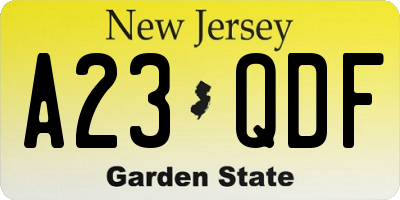 NJ license plate A23QDF
