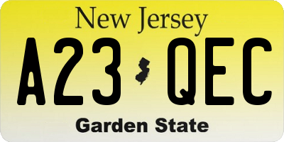 NJ license plate A23QEC