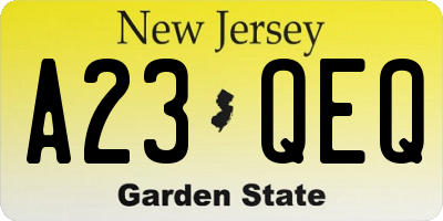 NJ license plate A23QEQ