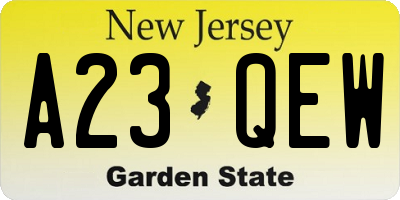 NJ license plate A23QEW