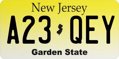 NJ license plate A23QEY