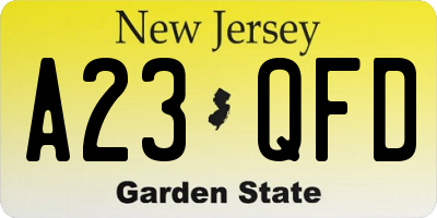 NJ license plate A23QFD