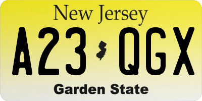 NJ license plate A23QGX