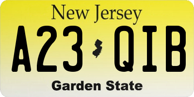 NJ license plate A23QIB