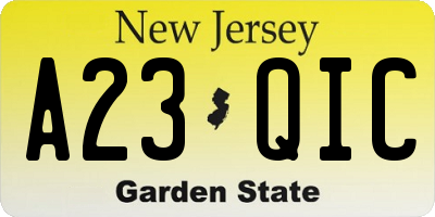 NJ license plate A23QIC