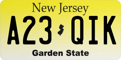 NJ license plate A23QIK
