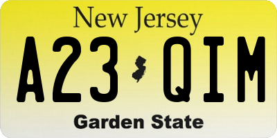NJ license plate A23QIM
