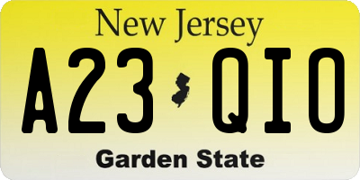 NJ license plate A23QIO