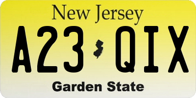 NJ license plate A23QIX