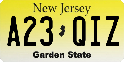 NJ license plate A23QIZ