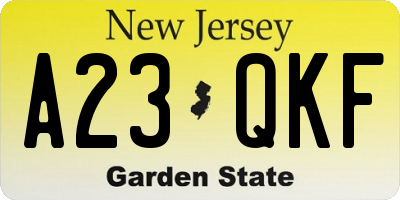 NJ license plate A23QKF