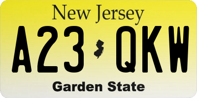 NJ license plate A23QKW