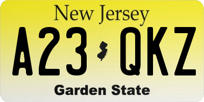NJ license plate A23QKZ