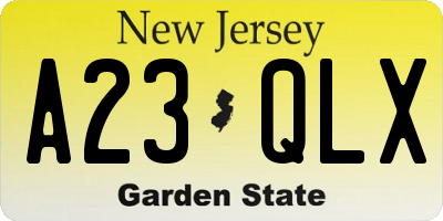 NJ license plate A23QLX