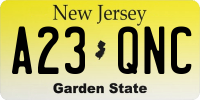 NJ license plate A23QNC