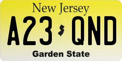 NJ license plate A23QND
