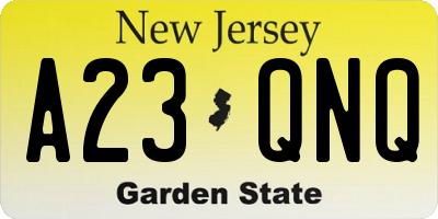 NJ license plate A23QNQ