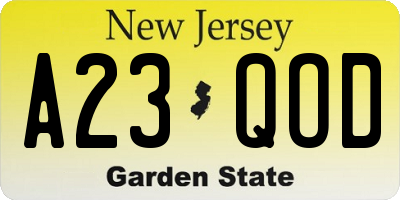 NJ license plate A23QOD