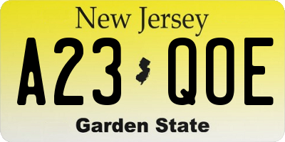 NJ license plate A23QOE