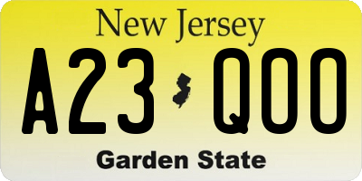 NJ license plate A23QOO