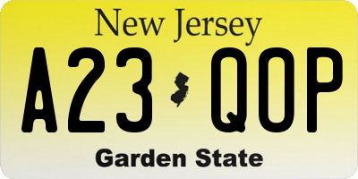 NJ license plate A23QOP