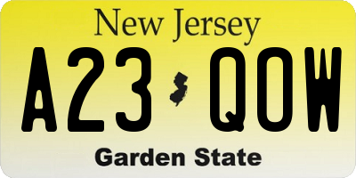 NJ license plate A23QOW