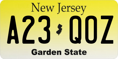 NJ license plate A23QOZ