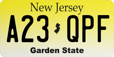 NJ license plate A23QPF