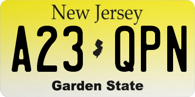 NJ license plate A23QPN