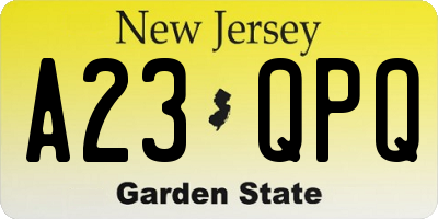 NJ license plate A23QPQ