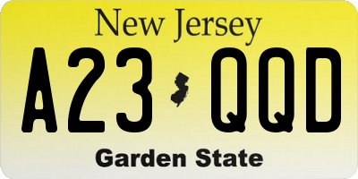 NJ license plate A23QQD