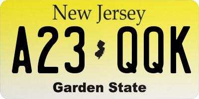 NJ license plate A23QQK
