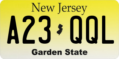 NJ license plate A23QQL