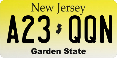 NJ license plate A23QQN