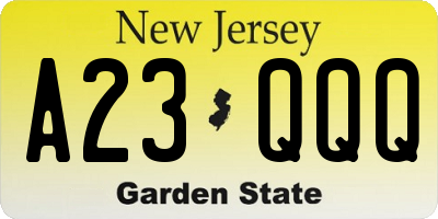 NJ license plate A23QQQ