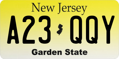 NJ license plate A23QQY