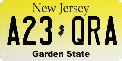 NJ license plate A23QRA